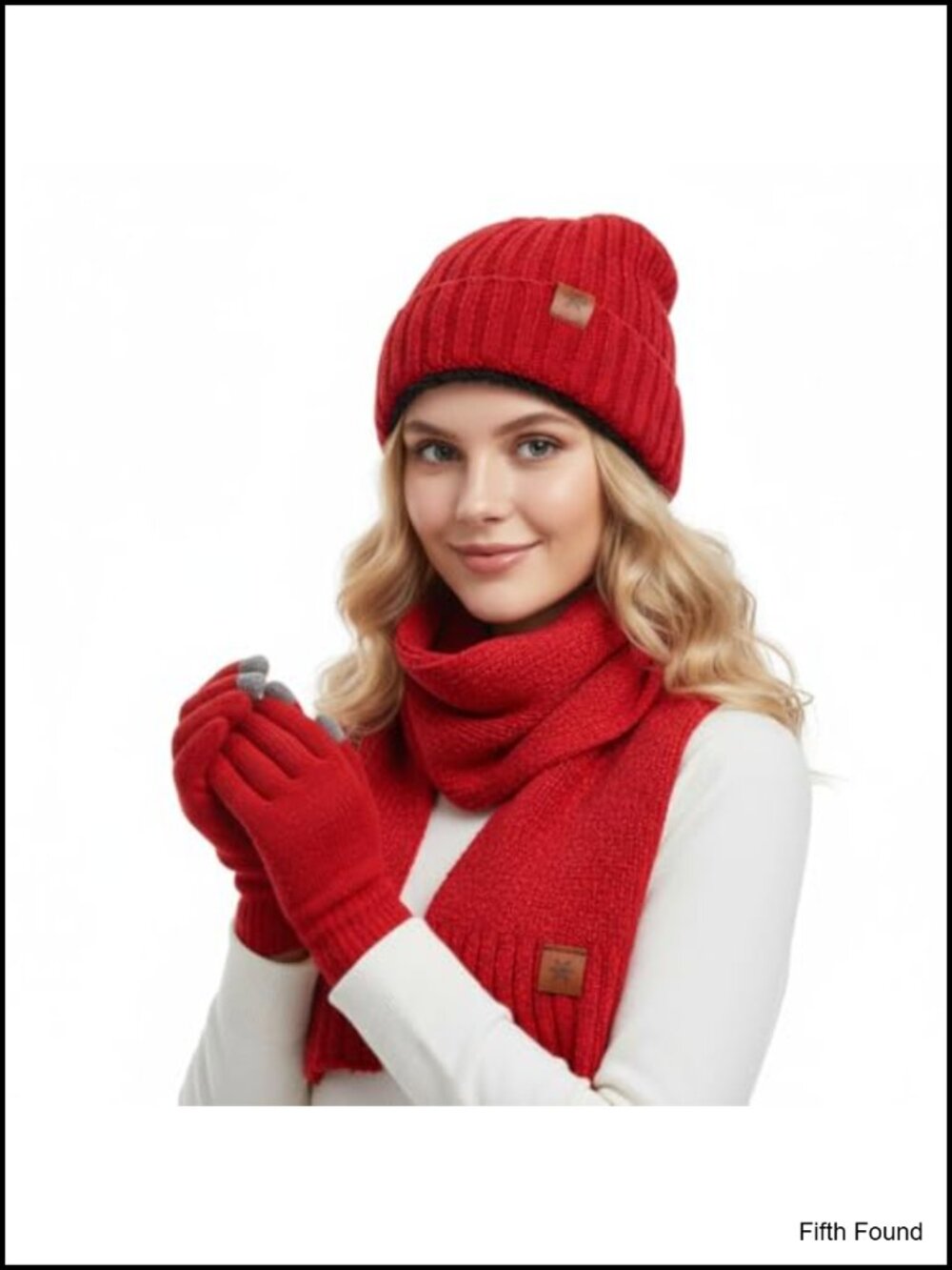 3-in-1 Winter Hat Scarf Gloves Set Acrylic Knit Fuzzy Lined Touch Screen
